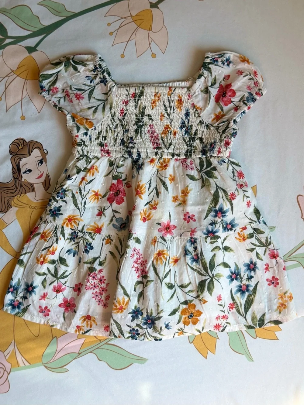 Old Navy Floral Babydoll Dress Swiss Dot Puff Sleeve 6-12 Months 100% Cotton